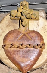 Mexican Folk Art Pottery Sacred Heart Crown of Thorns Religious Clay Cross