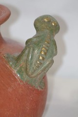 Unique Mexican red clay terracotta, folk art pot w/ frog handles