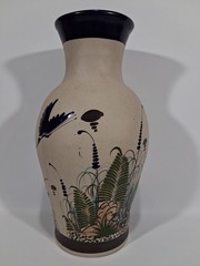 Ken Edwards Tonala stoneware pottery floor vase bird snake butterfly vintage