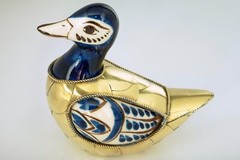Duck Figurine VTG from Tonala Mexico Ceramic and Brass 4 Inches Tall Good Cond.