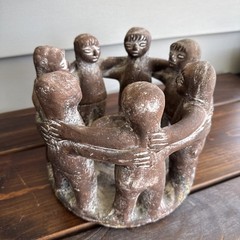 Vintage Large Mexican Pottery Circle Of 7 Friends Candle Holder Mexico Decor