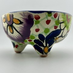 JMB Mexico Talavera Tripod Salsa Bowl Molcajete Floral 1990s Vintage 4½″