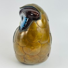 Tonala Mexican Owl Figurine Vintage Handcrafted Ceramic Brass Pottery 4.5”