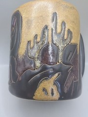 HANDCRAFTED MARA ART POTTERY MUG Southwest CACTUS MEXICO Musician Flute Music