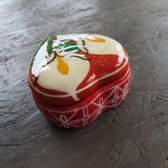 Mexican Pottery Trinket Box Heart Shape Flowers Calla Lily Hand Painted Folk Art