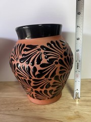 Mexican Talavera Art Pottery flower Vase Hand Painted black
