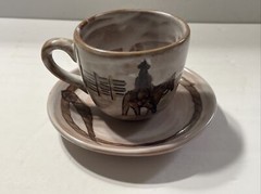Western Cowboy Vaquero Handmade Painted Tea Cup, Saucer Hecho en Mexico Terrajal