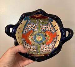 Talavera Mexico Pottery Round Scalloped Hand Painted Bowl Mexican