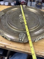 Vintage Brass Aztec Mayan Charger Tray Wall Brass Plate With 3D Figure 16″ Dia