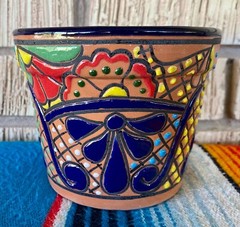 Lg Mexican Ceramic Flower Pot Planter Folk Art Pottery Handmade Talavera #5