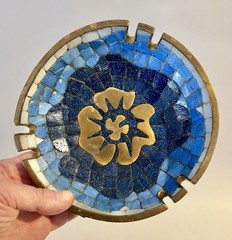 Salvador Terán Modernist Mosaic And Brass Footed Ashtray 7″ Diameter