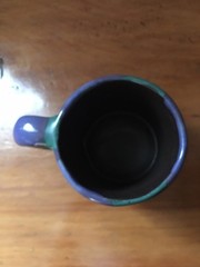 Mara Mexico Pottery Butterfly Coffee Mug Cup Signed Blue/Green Stoneware