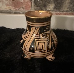 Vintage Brena Oaxaca Mexico 4 1/2 inch MCM Vase Deco Gold Tone Accents