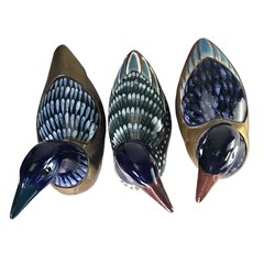 VTG Tonala Brass Duck Figurines Talavera Mexican Folk Art Set of (3) 8″