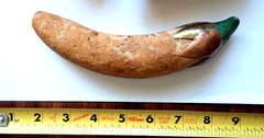 Mexico Burnished Clay Fruit Banana Figurine Terracotta Brass Inlay 70s VTG