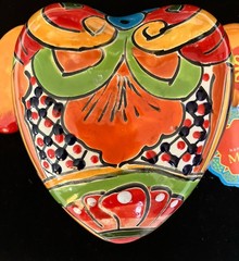 Mexican Talavera Pottery Heart With Wings Signed Wall Decor