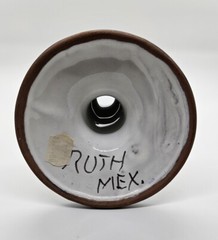 Talavera Mexican Pottery Tall Single Candle Holder Signed T. Ruth Mex.