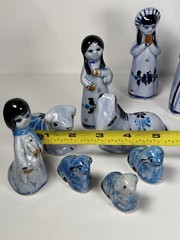 Vintage Estate 14 Piece Tonala Folk Art Mexican Pottery Nativity Set