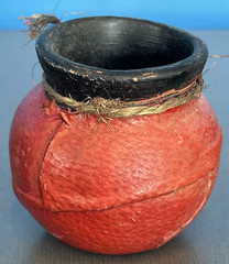 4 Multi Color Pot – Leather Covered Terracotta Mexican Pot ~JJ