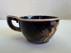 Vintage Mexican Tlaquepaque black cup w/white donkey 3 1/2″ diam.