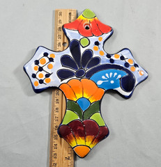 Talavera Hand Painted Sm Cross Cruz Roquera Chica Mexican Folk-Art Clay Floral