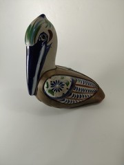 Tonola Mexican Pelican Pottery By Sergio Bustamante Ceramic With Brass Overlay