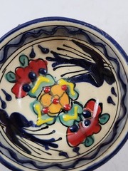 Signed Mexico Q Pottery Bowl Dipping Sauce Hand Painted 2.25″ Set of 4