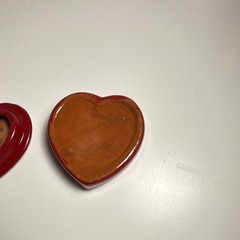 Vintage Mexican Hand-Painted Heart-Shaped Pottery Box Folk Art Scene Red