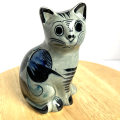 Vintage Tonala Cat Signed Hand Painted Floral Ceramic Mexico Folk Art Pottery