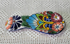 Talavera Spoon Rest Mexico Pottery Hand Painted Ceramic Lead-Free Floral Design