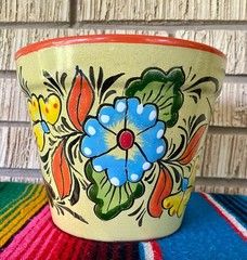 Lg Mexican Ceramic Flower Pot Planter Folk Art Pottery Handmade Talavera L#9