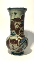 Vintage- Tonala Mexican Pottery 8.5 inches Green Vase- Signed- Hand Painted