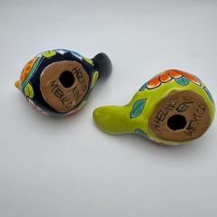 Talavera Ceramic Birds Pair Hand Painted Folk Art Mexico Vibrant Green & Blue