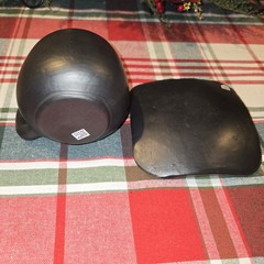 Mexican Black Clay Coffee Cup And Saucer Set Taza Con Plato Barro Negro