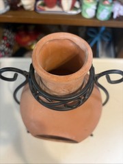 Mini Terra Cotta Pottery Tabletop Fireplace Chiminea W/Black Metal Stand