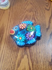 Hand-painted Mexican Clay Trinket Boxes Skull/Fish/Turtle and More Set Of 4