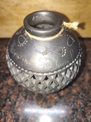 Beautiful Mexican Barro Negro Pottery Vase, 7″ Tall, Cutout Black Clay, Oaxaca