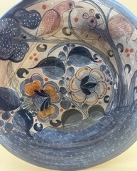 Vtg Tonala Mexico Folk Art Pottery Wall Hanging Plate Birds Squirrel 12” Round