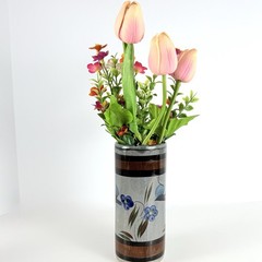 Vintage Vase, Tonala Mexico Art Pottery Gray Tube Shape. Mid-Century Modern