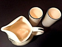 3 pc Mexico Pottery Pitcher 2 Tumbler Set Signed Guanajuato GTO Modern St Scenes