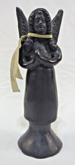 Vintage Oaxaca Mexico Black Pottery Clay Angel Candle Holder 7.5” Tall