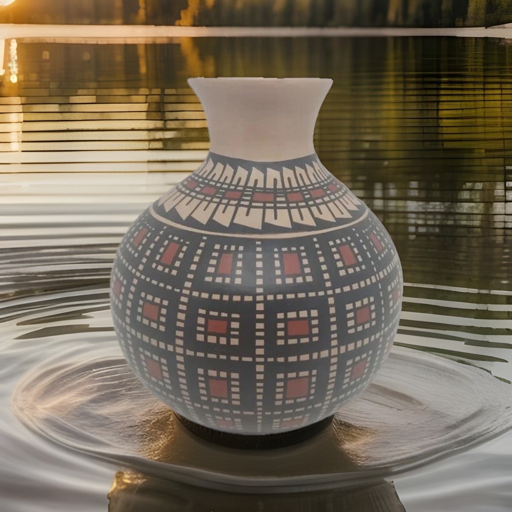 Mata Ortiz handmade and Handpainted pot by Elfida Tena 5.75″ tall / 5″ wide.