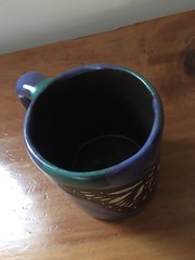 Mara Mexico Pottery Butterfly Coffee Mug Cup Signed Blue/Green Stoneware
