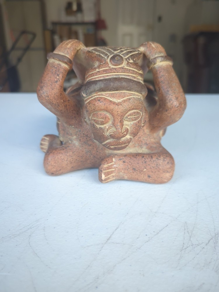 5″ Mesoamerican Aztec Terra Cotta Figural Decorative Tabletop Vase