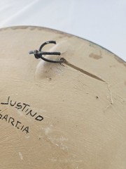 16″ Justino Garcia Tonala Mexico Pottery Platter Signed Folk Art Green, White