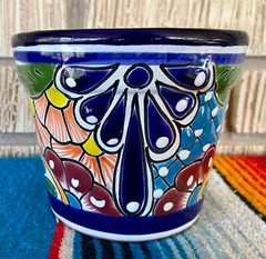 Lg Mexican Ceramic Flower Pot Planter Folk Art Pottery Handmade Talavera #17