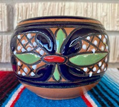 Mexican Ceramic Flower Pot Planter Folk Art Pottery Handmade Talavera #11