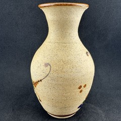 VINTAGE Tonala Mexican Folk Art Sandstone Pottery Bird Floral Vase Signed 6”