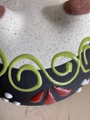 Vintage Mexican Folk Art Tripod Pottery Bowl Hand Painted Black Red Green