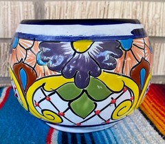 Mexican Ceramic Flower Pot Planter Folk Art Pottery Handmade Talavera #7
